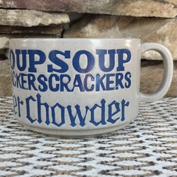 Vintage Soup Crackers Chowder Stoneware Mug Retro